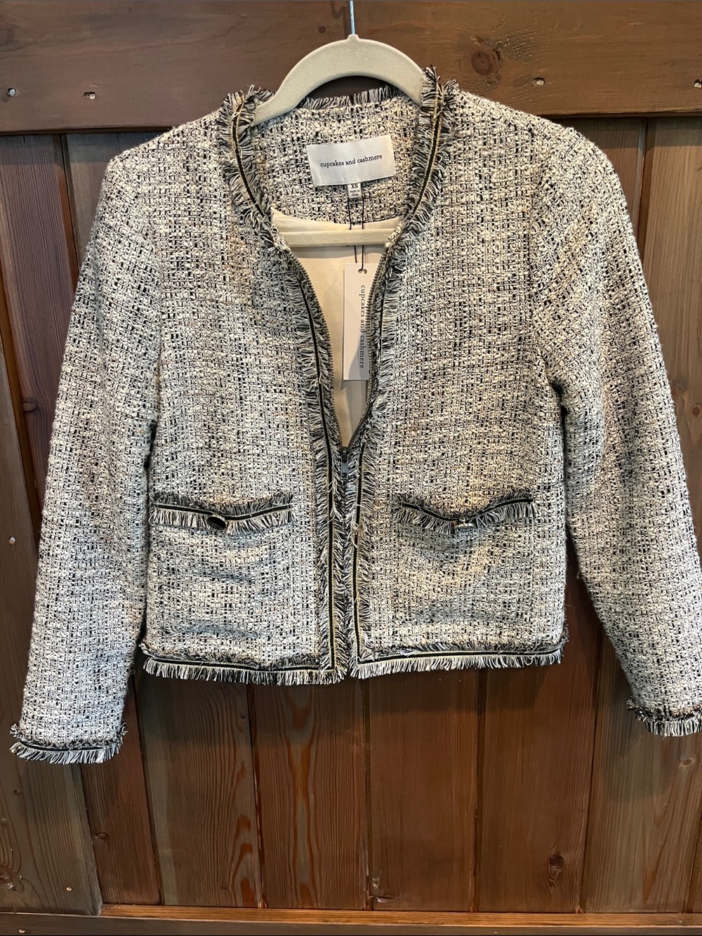 Apostrophe Cream Tweed Fringe Jacket